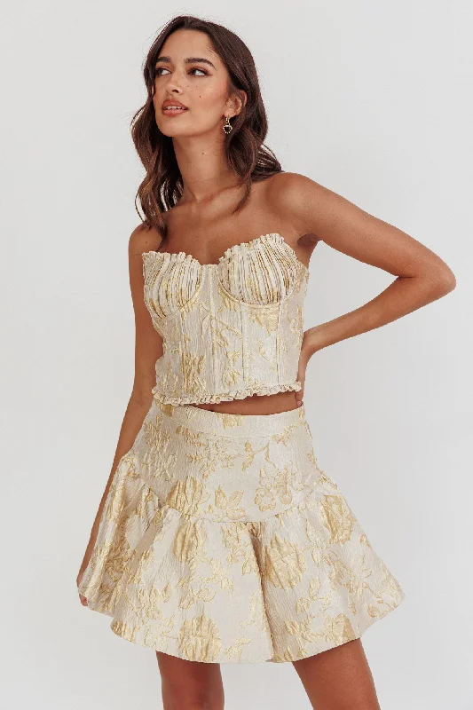 Kamilla Jacquard Flared Mini Skirt Floral Gold