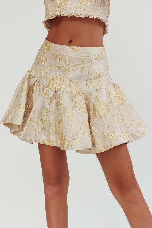 Kamilla Jacquard Flared Mini Skirt Floral Gold