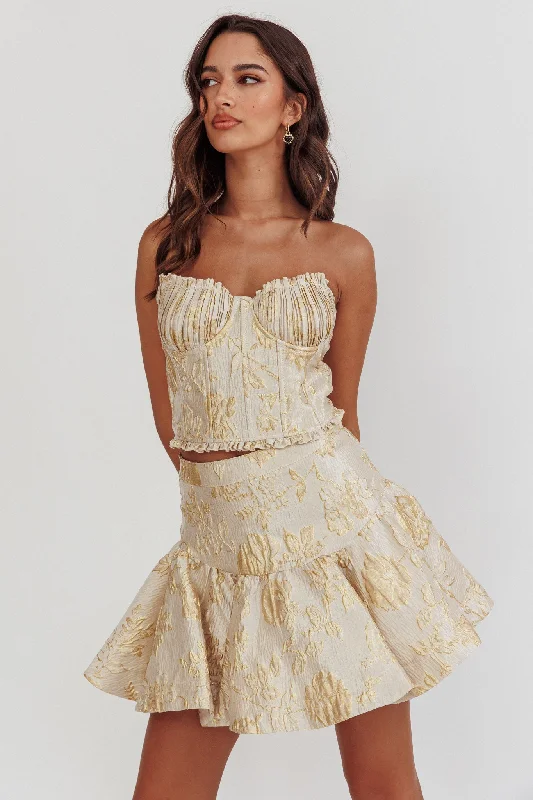 Kamilla Jacquard Flared Mini Skirt Floral Gold