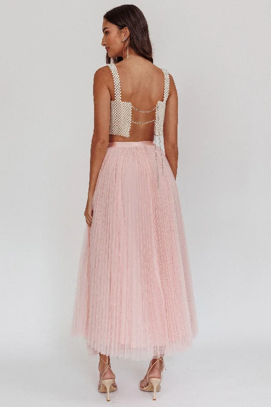 Kristine Accordion Pleat Tulle Maxi Skirt Dusty Pink