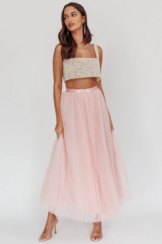 Kristine Accordion Pleat Tulle Maxi Skirt Dusty Pink