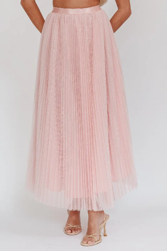 Kristine Accordion Pleat Tulle Maxi Skirt Dusty Pink