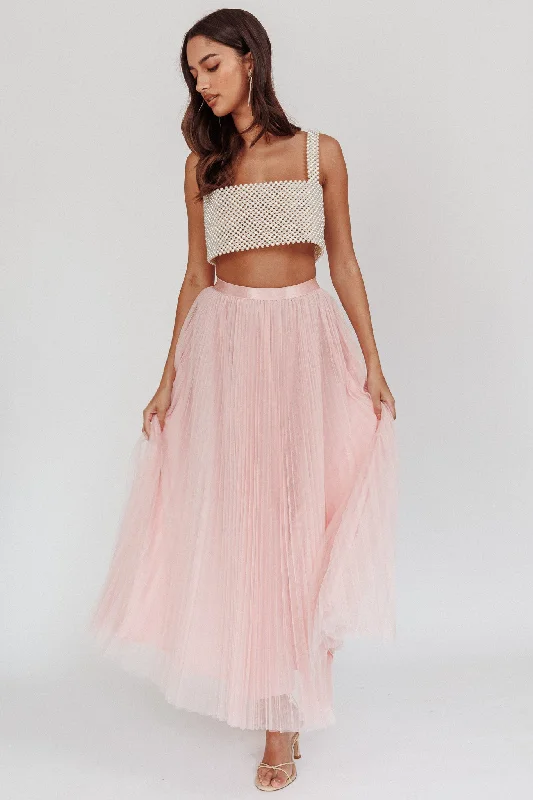 Kristine Accordion Pleat Tulle Maxi Skirt Dusty Pink