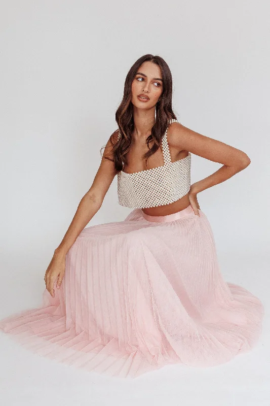 Kristine Accordion Pleat Tulle Maxi Skirt Dusty Pink