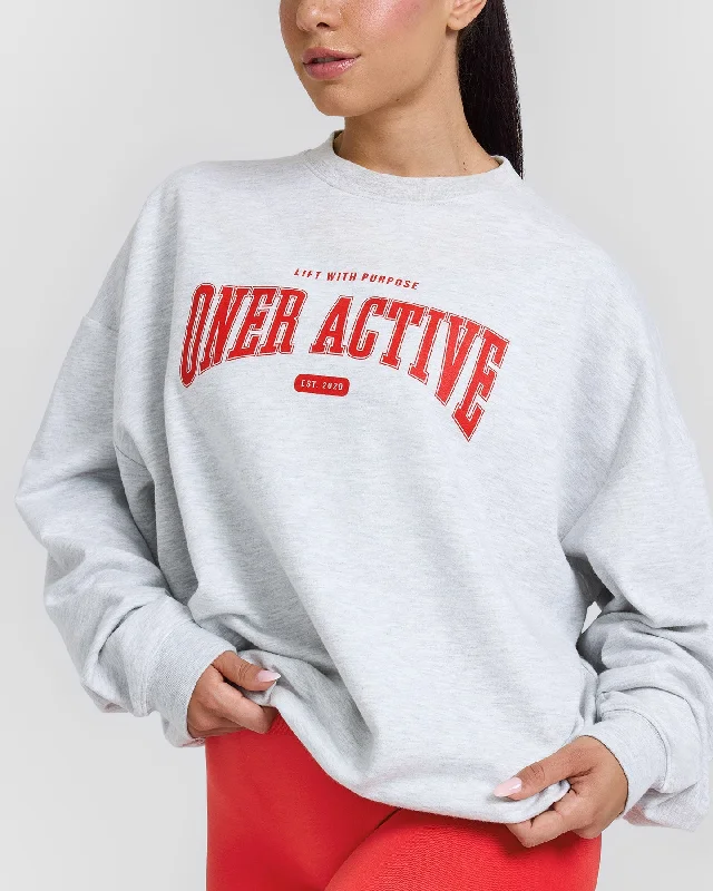 Lightweight Sweatshirt with Red Graphic | Light Grey Marl