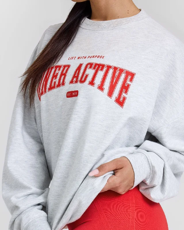 Lightweight Sweatshirt with Red Graphic | Light Grey Marl