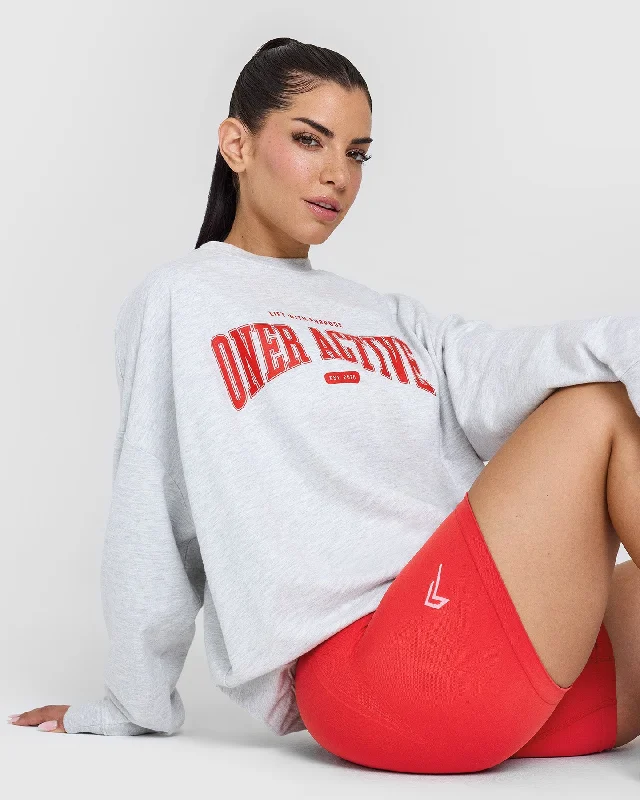 Lightweight Sweatshirt with Red Graphic | Light Grey Marl