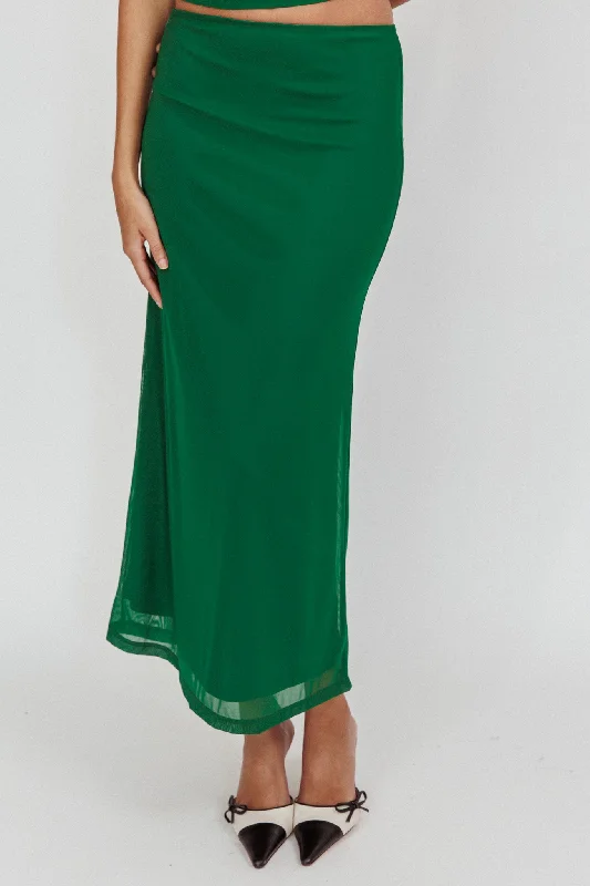 Lorely Mesh Maxi Skirt Forest Green