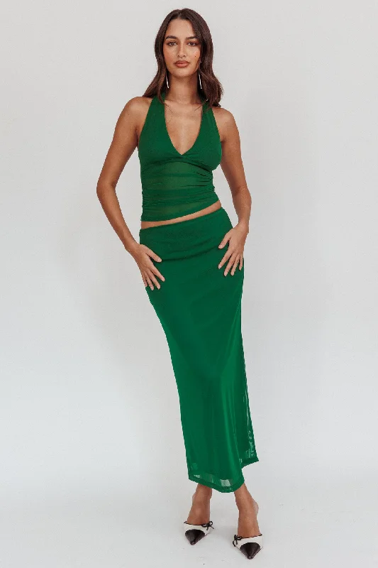 Lorely Mesh Maxi Skirt Forest Green