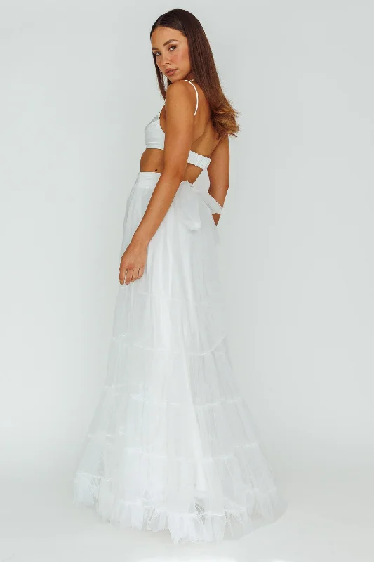 Mavis Mesh Overlay Maxi Skirt White