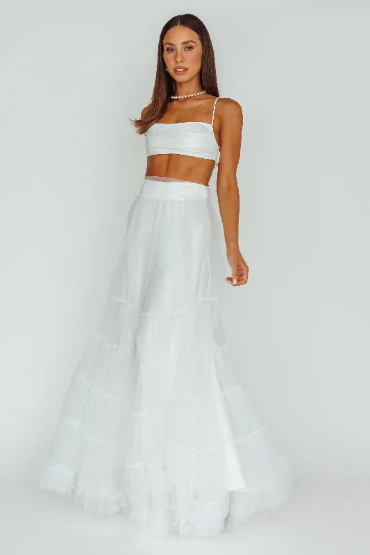 Mavis Mesh Overlay Maxi Skirt White