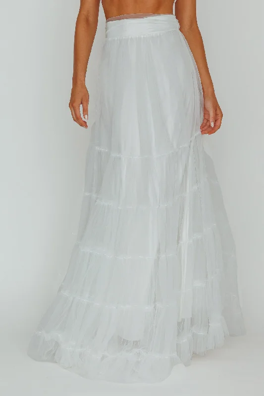 Mavis Mesh Overlay Maxi Skirt White