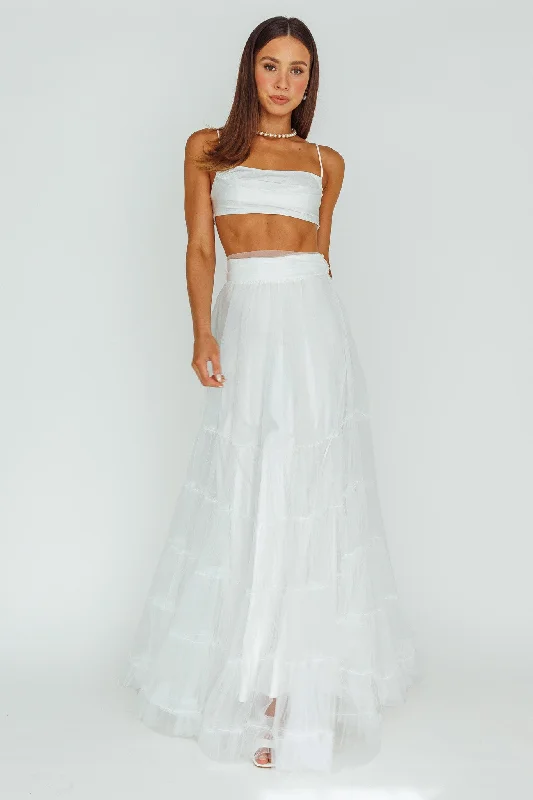 Mavis Mesh Overlay Maxi Skirt White