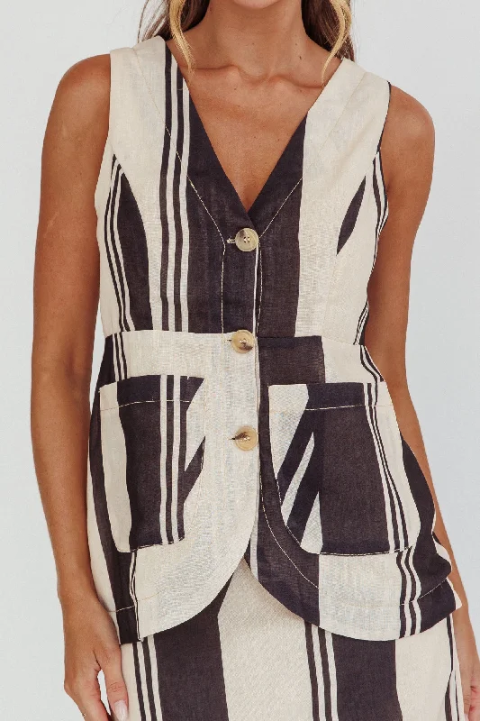 Philomena Button Pocket Vest Top Stripe Black