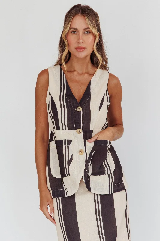 Philomena Button Pocket Vest Top Stripe Black