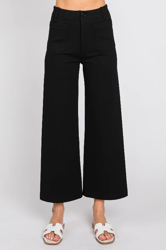 Ponte Cropped Wide Leg Pant Black