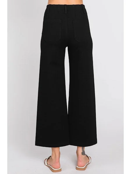 Ponte Cropped Wide Leg Pant Black