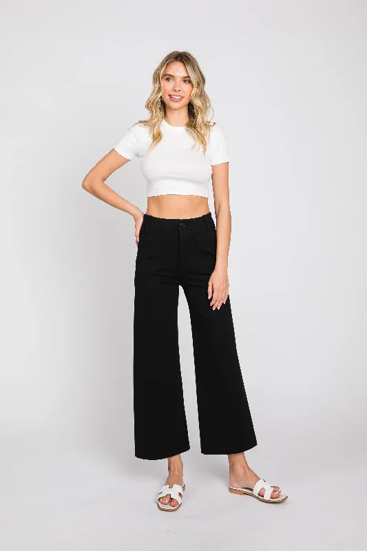 Ponte Cropped Wide Leg Pant Black