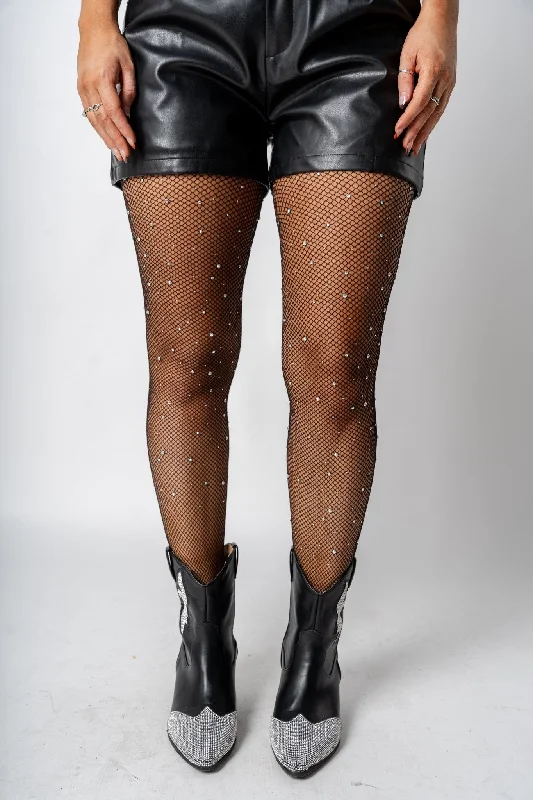 Rhinestone fishnet pantyhose black