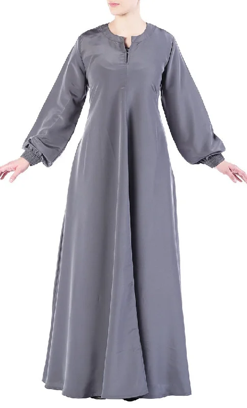 Basic Puffed Sleeves Asymmetrical Abaya Dress