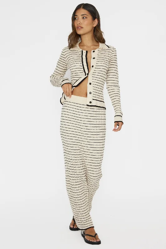 Solar Flare Ribbed Knit Maxi Skirt Stripe Oat