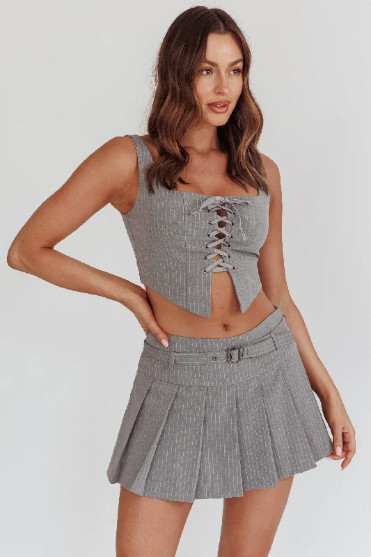 Swoon Belted Pleat Mini Skirt Grey