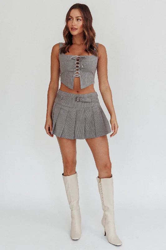 Swoon Belted Pleat Mini Skirt Grey