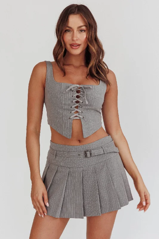 Swoon Belted Pleat Mini Skirt Grey