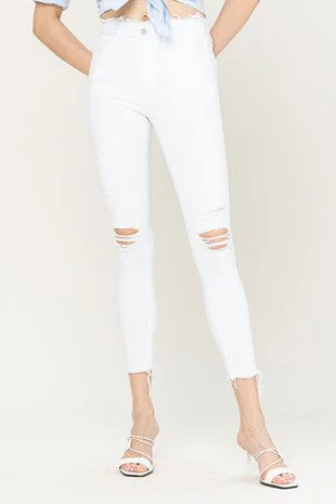 Vervet High Rise White Distressed Skinny Jeans(VT1106)