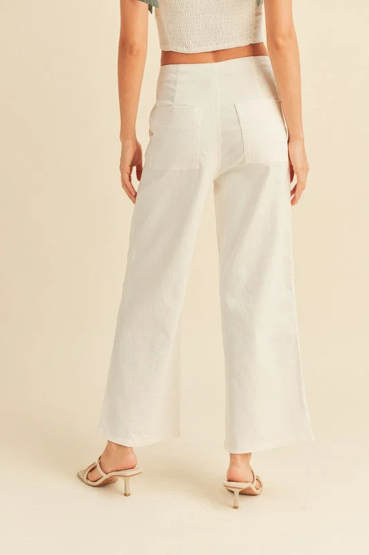 Washed Cotton Button Detailed Pants