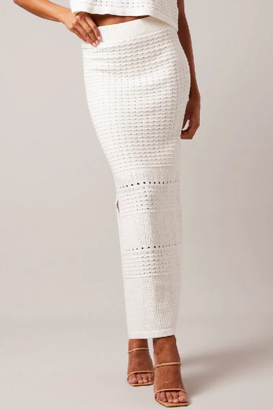 White Knit Skirt Crochet High Rise