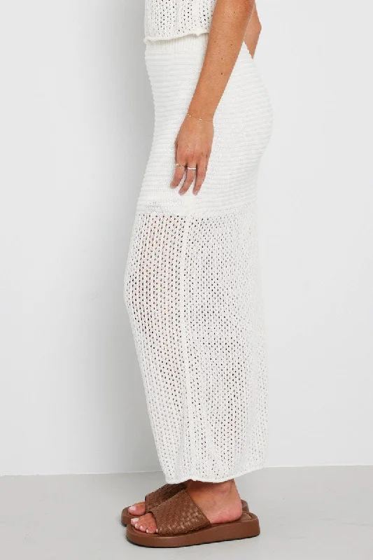 White Knit Skirt Midi Crochet