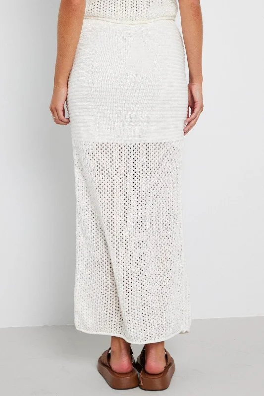 White Knit Skirt Midi Crochet