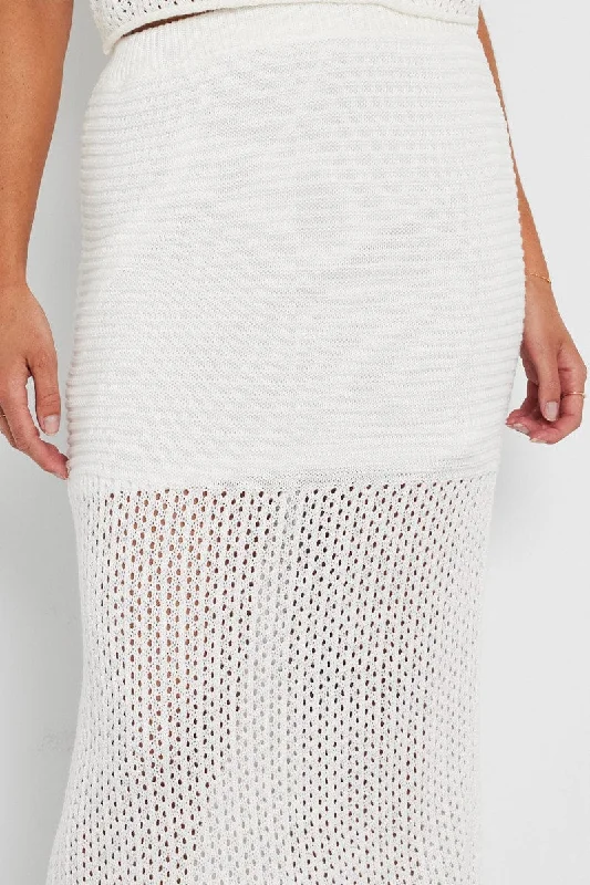 White Knit Skirt Midi Crochet