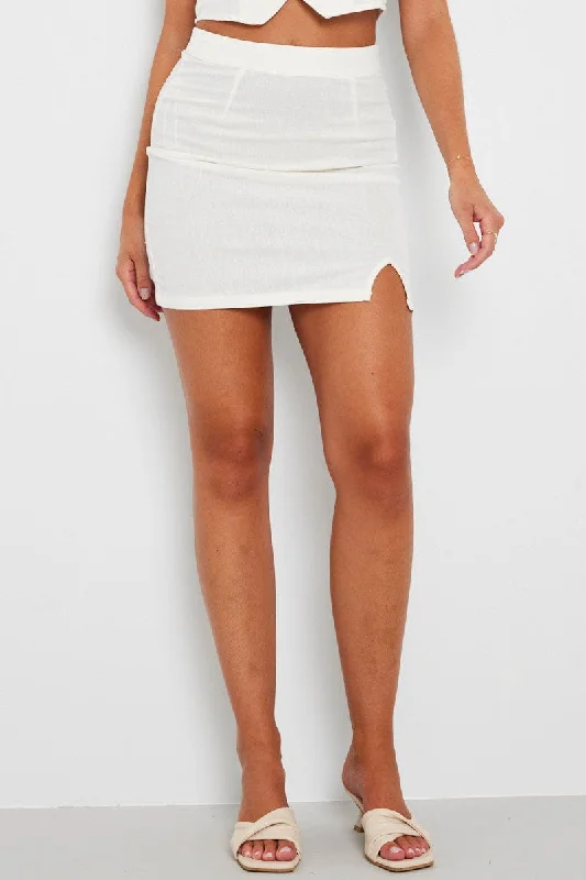 White Mini Skirt Side Split