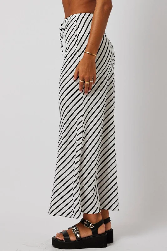 White Stripe Slip Skirt Maxi Drawstring Waist