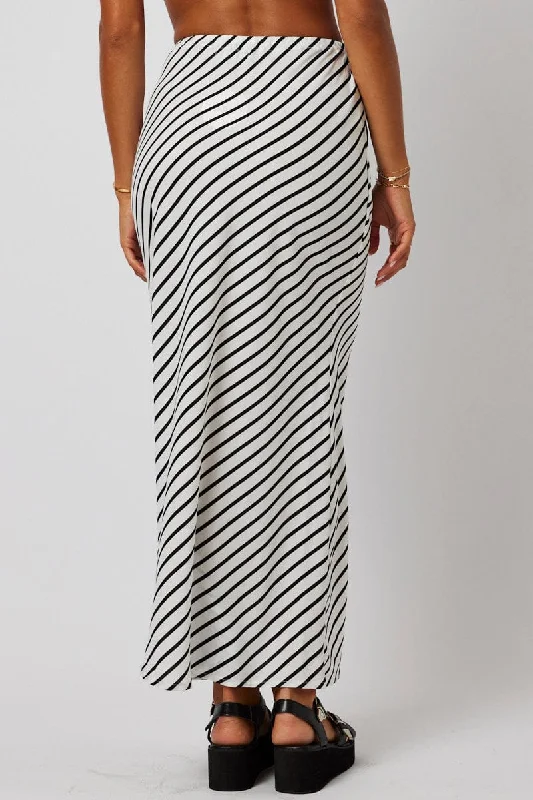 White Stripe Slip Skirt Maxi Drawstring Waist