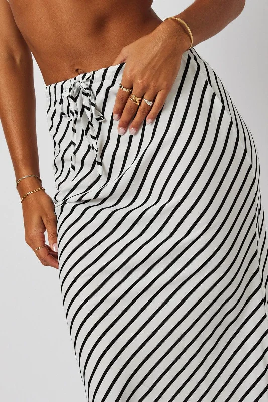 White Stripe Slip Skirt Maxi Drawstring Waist