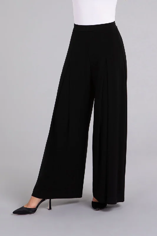 Wide Leg Pleated Trouser | Black