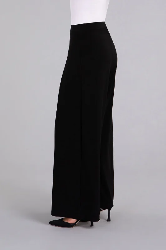 Wide Leg Pleated Trouser | Black