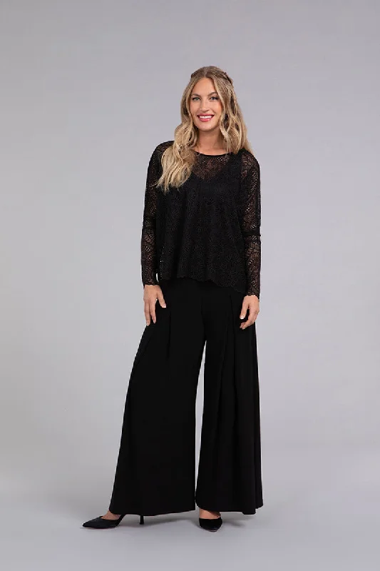 Wide Leg Pleated Trouser | Black