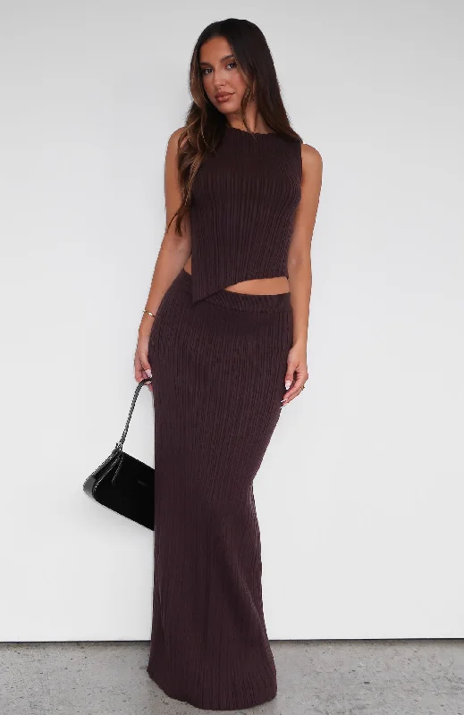 You Stay On My Mind Knit Maxi Skirt Chocolate