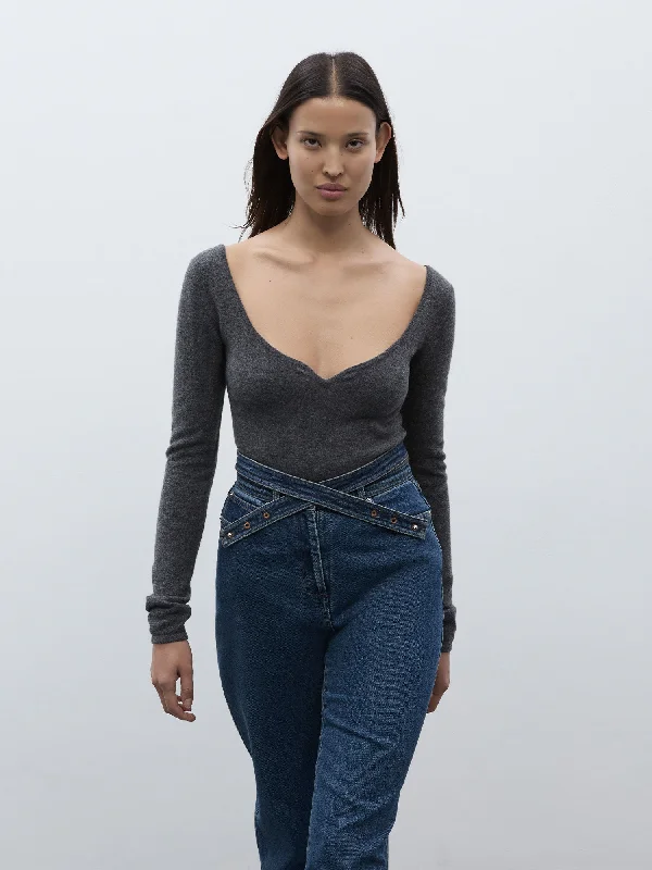 05 Elemental Merino Cashmere Heart Bodysuit | Charcoal