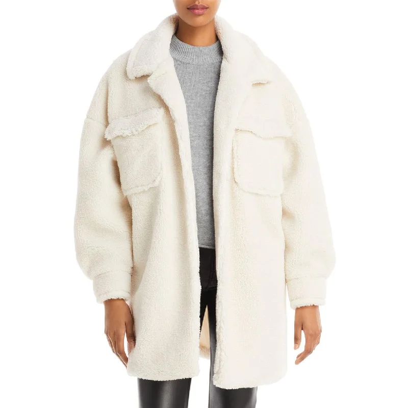 Aqua Womens Sherpa Short Faux Fur Coat