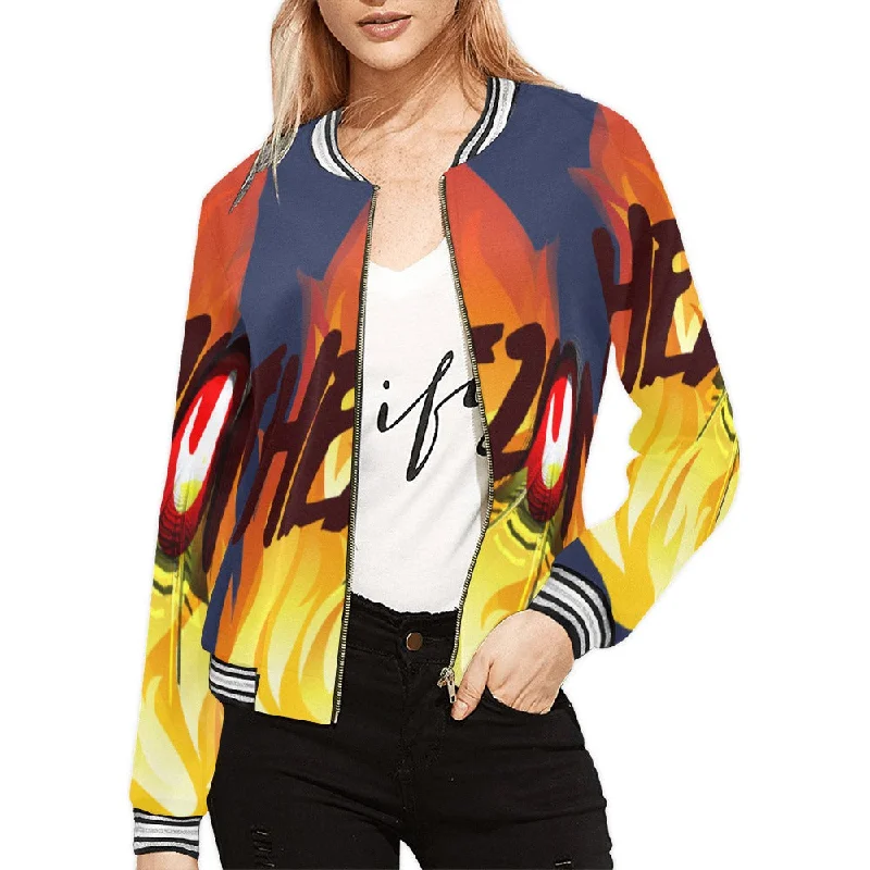 XS / FZ WOMEN'S ZONE JACKET - DARK BLUE Women's All Over Print Horizontal Stripes Jacket (Model H21)