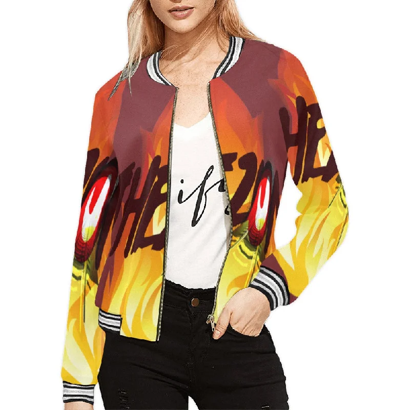 XS / FZ WOMEN'S ZONE JACKET - BURGUNDY Women's All Over Print Horizontal Stripes Jacket (Model H21)