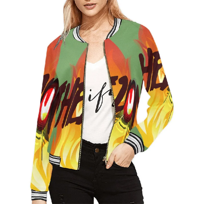 XS / FZ WOMEN'S ZONE JACKET - GREEN Women's All Over Print Horizontal Stripes Jacket (Model H21)