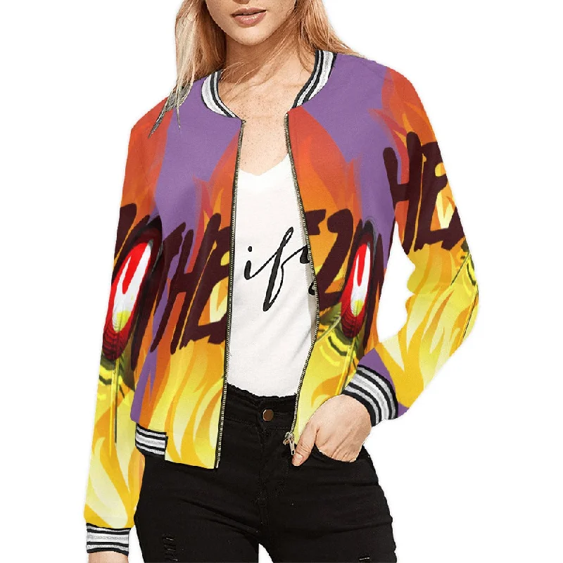 XS / FZ WOMEN'S ZONE JACKET - PURPLE Women's All Over Print Horizontal Stripes Jacket (Model H21)