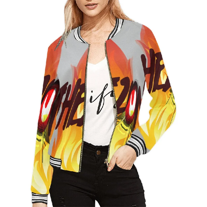 XS / FZ WOMEN'S ZONE JACKET - GREY Women's All Over Print Horizontal Stripes Jacket (Model H21)