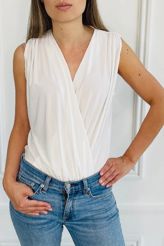 Jade White sleeveless Wrap Bodysuit top